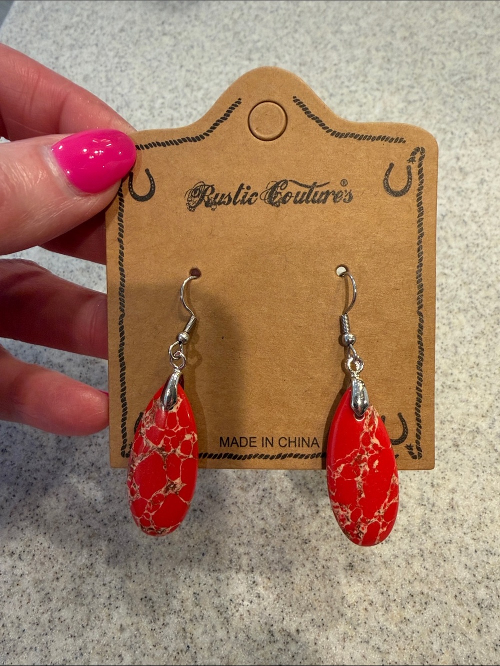 Red Marble Teardrop Dangle Earrings